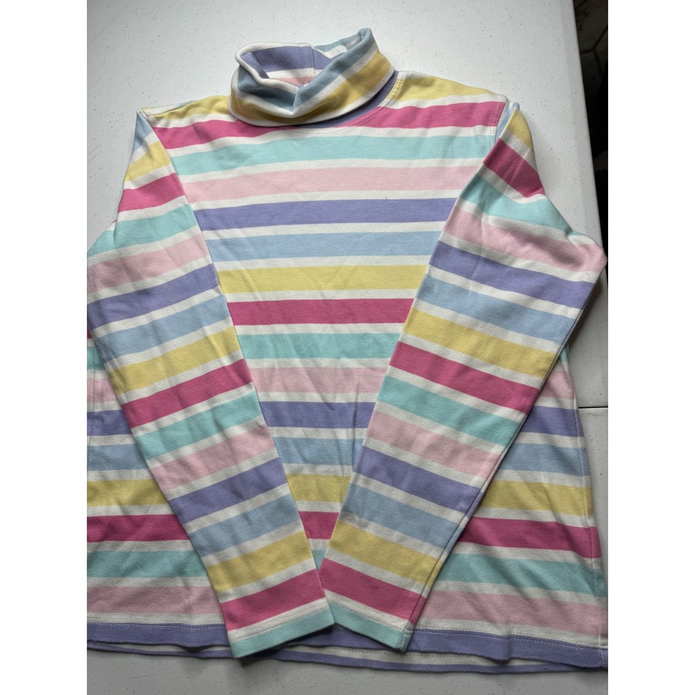White Stag Womens Pastel Rainbow Stripe Turtleneck Long Sleeve Cotton Top M 8/10